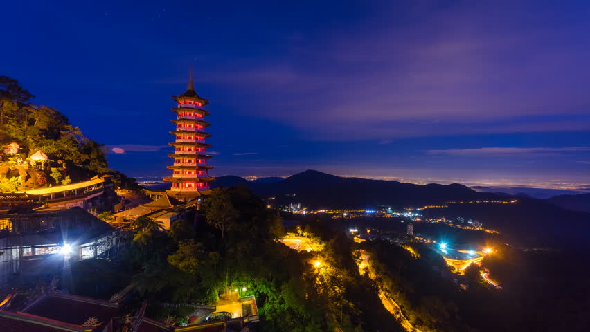 High Angle Time Lapse View During Sunrise Of Chin Swee Caves Temple In ...