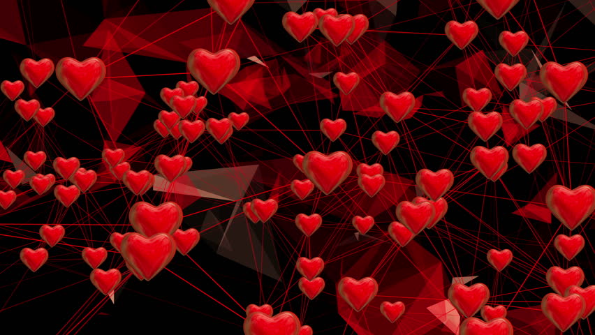 Red Valentines Love Hearts Black Background Computer Designed Animation