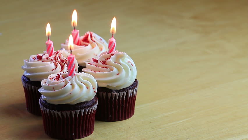 Four Chocolate Birthday Cupcakes With Stock Footage Video 100