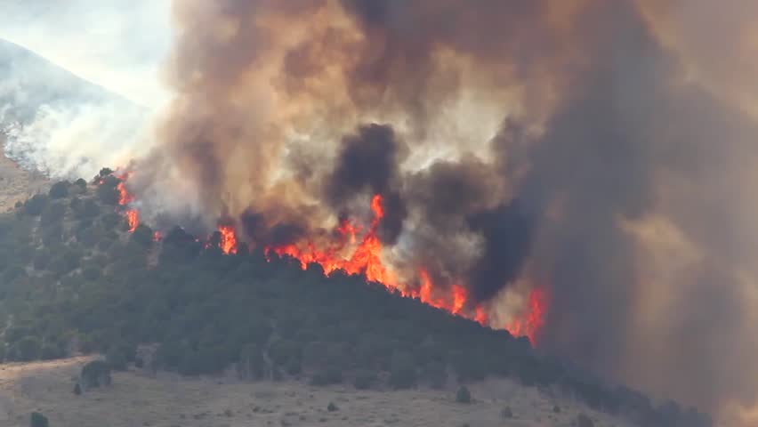Forest Fire Burns Out Of Control Night In Wood Hollow Canyon. Flames ...