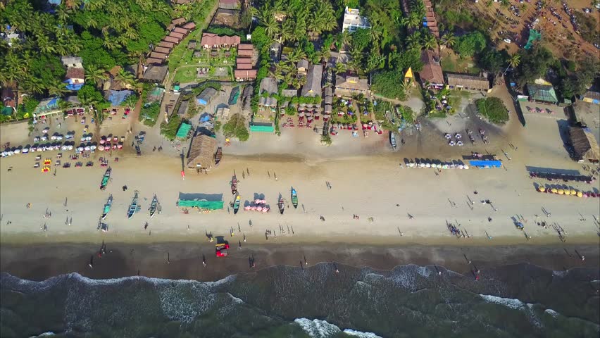  Arambol Beach, Goa, India. Flight over the sandy beach, 2 hours before the sunset.  Arabic see and it's warm and calm waves! 