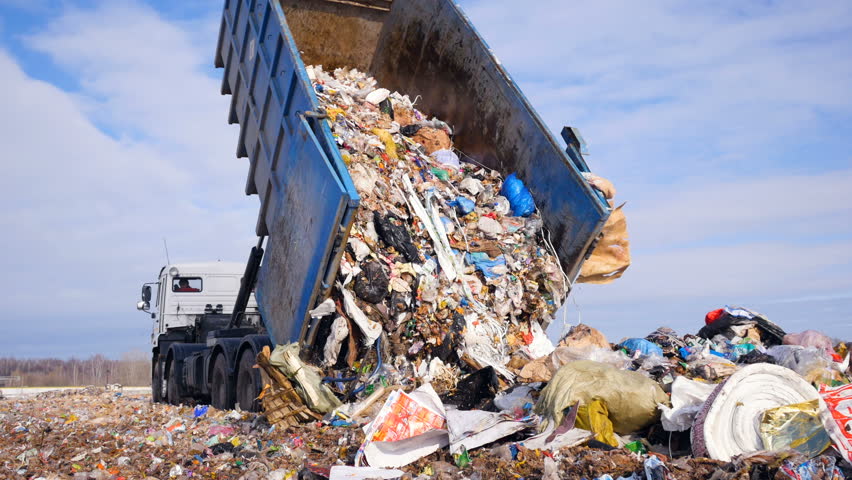 Garbage Truck Disposed Trash On Stock Footage Video (100% Royalty-free