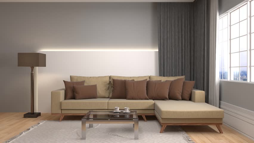 Modern Furniture Video wood floor of a new house with modern furniture. dolly shot. stock Modern Furniture Video wood floor of a new house with modern furniture. dolly shot. stock