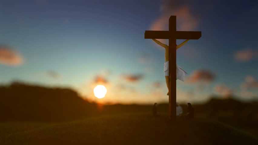 Silhouette Of Man Praying Under The Cross At Sunset/sunsrise Stock ...