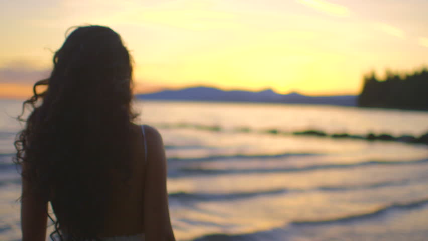 Laughing Woman Standing In Front Of The Sea On The Beach Stock Footage ...