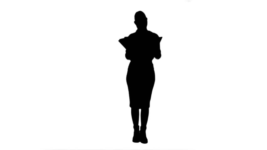 A Silhouette Woman Standing And Raising Her Arms Against A White ...