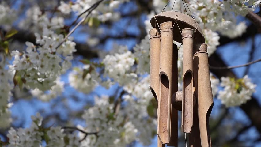 Wind Chimes Stock Footage Video Shutterstock Wind Chimes Hanging In A Blooming Tree Double Slow Motion Of Bamboo On