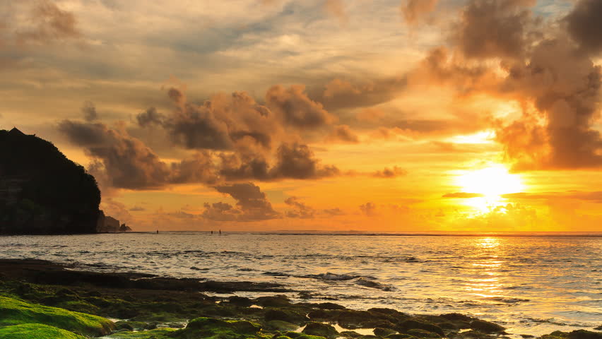 4K Time Lapse: Beautiful Colorful Sunset On Tropical Bingin Beach Bali ...