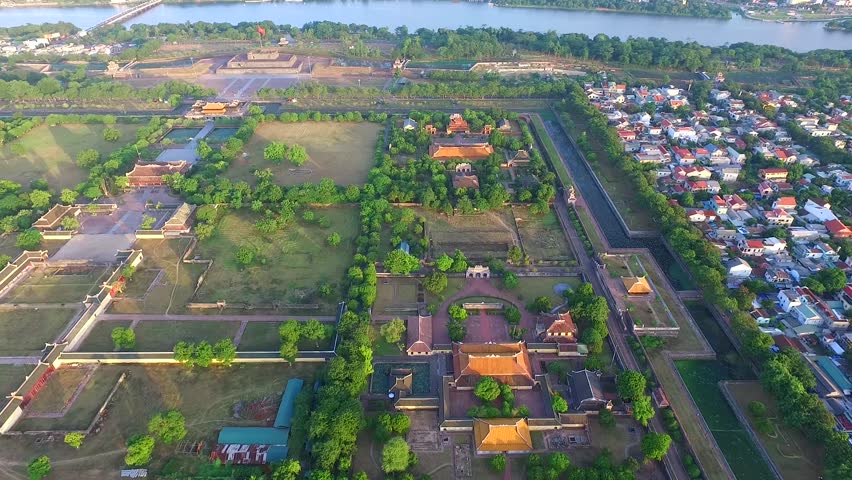 Aerial Of Imperial Royal Palace, Hue, Vietnam Stock Footage Video ...