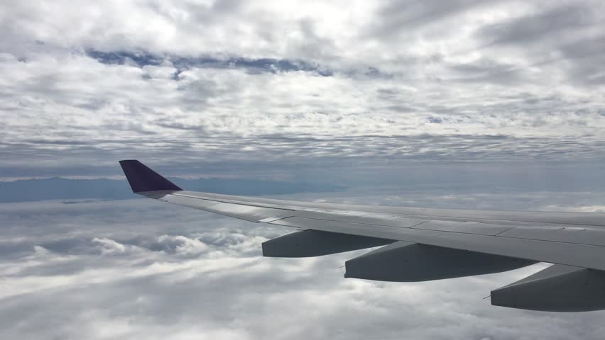 Plane Window View - Airplane Wing On Sunset Background Stock Footage