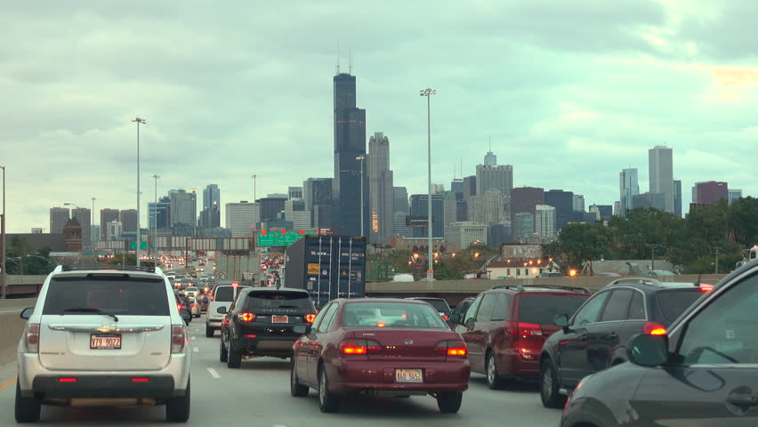 Kennedy Expressway, Aerial View Of Downtown Chicago Skyline, Highway ...