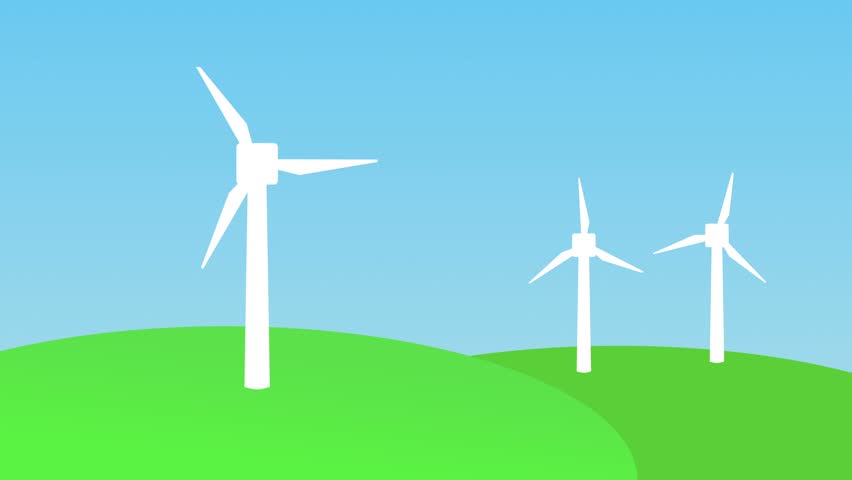 Peaceful Wind Turbine Cartoon Background Stock Footage Video (100%