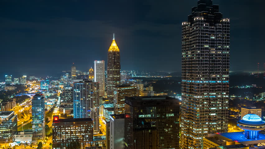  Atlanta  City  Skyline Time Lapse At Night 4k 1080p  Logos 