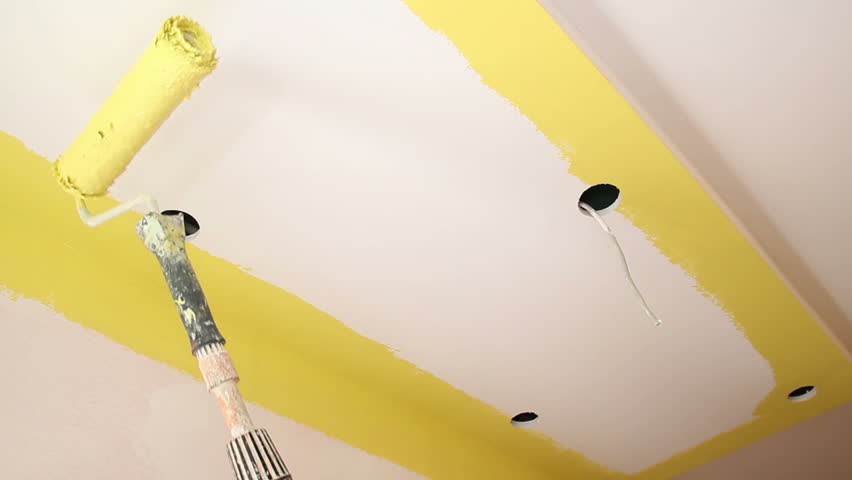 Roller Brush Ceiling Painting Decorator Stock Footage Video 100