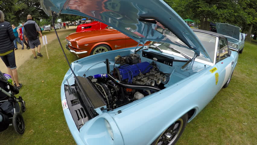 LONDON, ENGLAND - Circa July 2017: Engine Of An Expensive Retro Car On ...