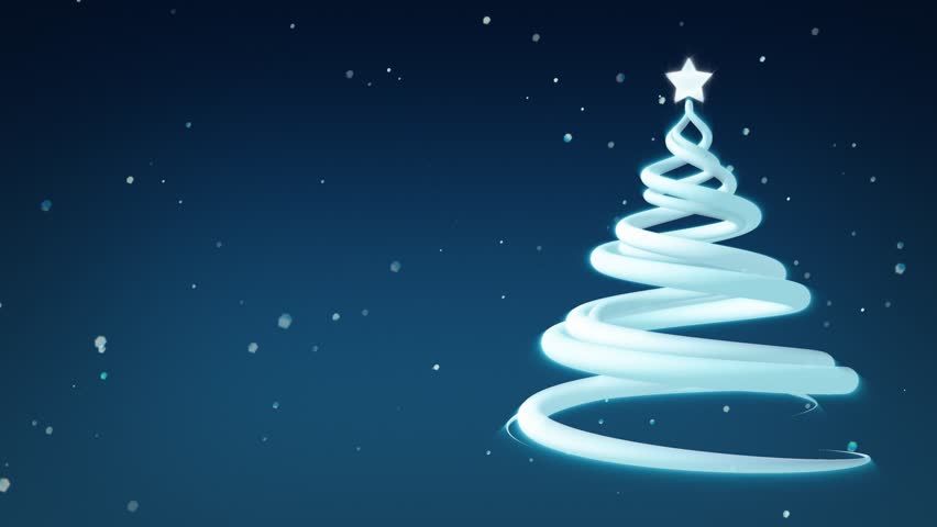 Christmas Tree With Falling Snow Loop Animation, Blue Colors Stock