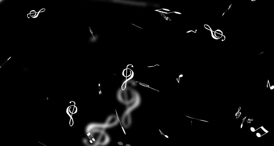 White Music Notes Floating Down With Black Background