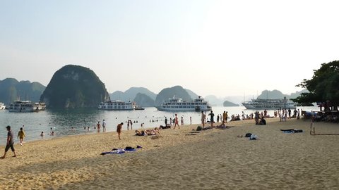Long Beach Tourist Attractions Stock Video Footage 4k And Hd Halong Bay November 22 2017 Tourists Can Seen Swimming And Exploring Around The