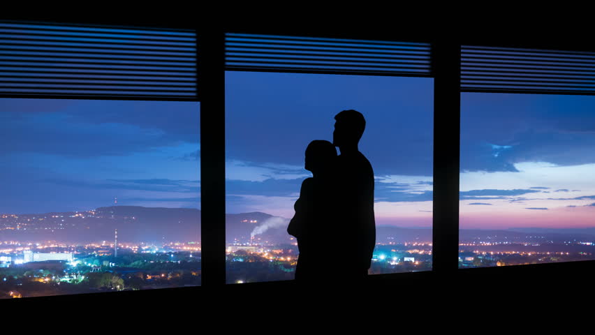 The Man And Woman Kissing On The Night Mountains Background. Time Lapse ...