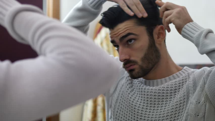 4k00 21handsome Young Man Brushing And Combing Hair In
