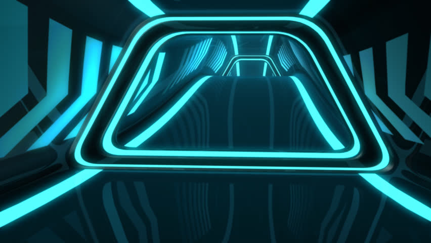 Camera Flight Through A Futuristic Tunnel With Neon Light Lines In Tron ...