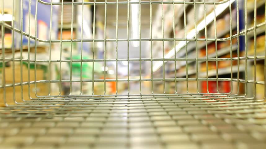 shopping wagon cart moving through store