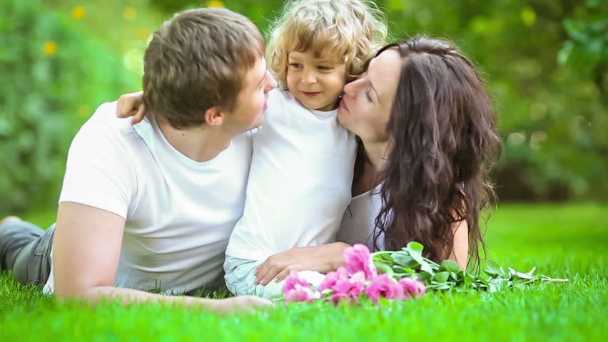 Happy Family Having Fun Outdoors In Spring Park Stock Footage Video ...