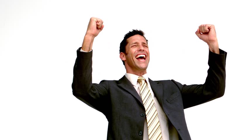  Stock  video of excited  businessman cheering in slow motion 