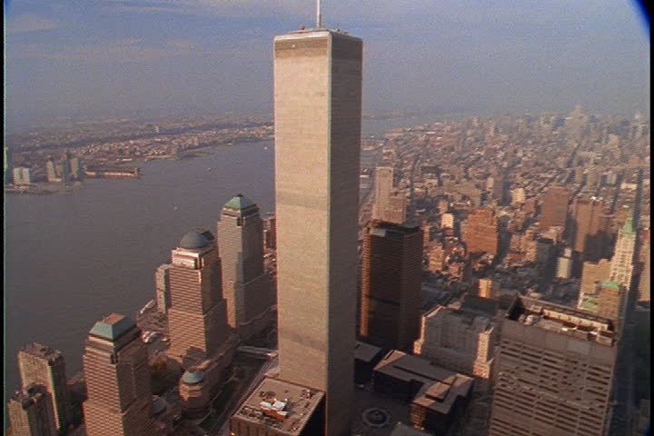 1990s Aerial View Of New York City And World Trade Center Stock Footage ...