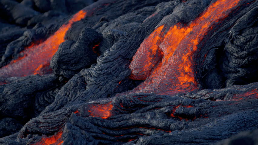 CU Molten Lava Oozing Up Through Crack In Hardened Lava Flow In Kilauea ...