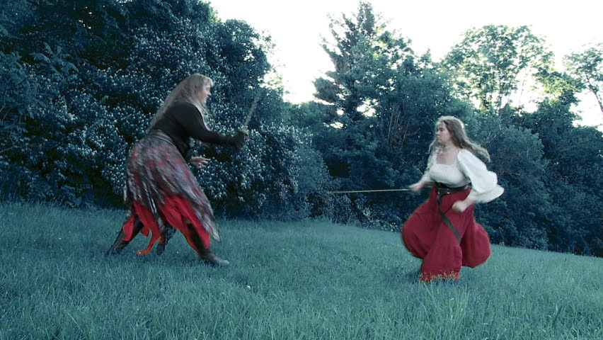 Stock Video Clip Of Two Women In Medievalstyle Costumes Fight With