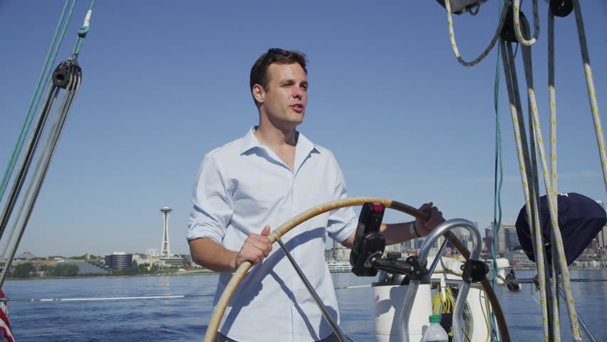 Stock Video Of Man Steering Sail Boat Seattle Wa 4793966 Shutterstock