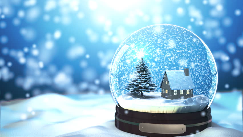 Merry Christmas Background By Christmas Tree And House In Snow Globe ...