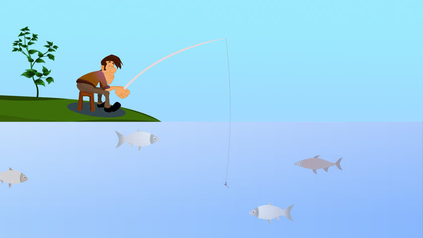 Animation of a Man Fishing Stock Footage Video 100 
