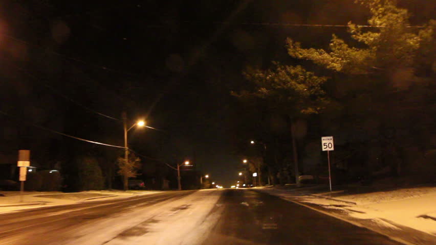 Ontario, Canada January 2014 POV Driving At Night In Snow Storm On Cold ...