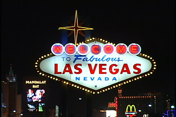 Welcome To Fabulous Las Vegas Neon Sign At Night Stock Footage Video ...