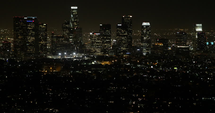 Illuminated Dusk Aerial View Los Angeles Downtown Skyline Financial ...