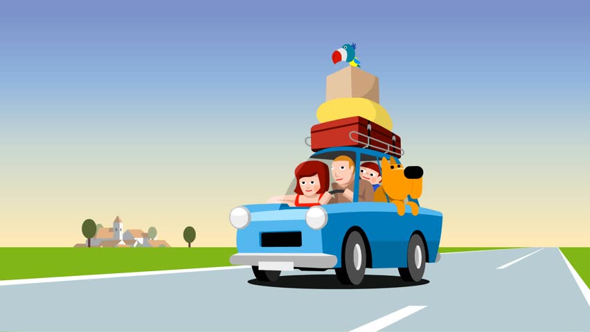 Animation Riding Car. Red Car Goes On The Suburbs. Red Car On A Sunny ...