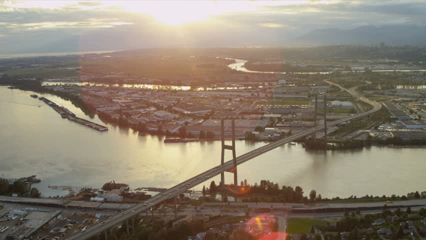 Aerial Sunset View Alex Fraser Bridge On Annacis Island A Cabled Stayed ...