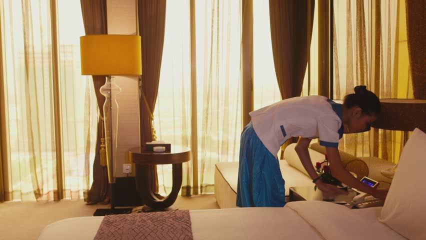 Stock Video Of Asian Housemaid Cleaning Hotel Room Woman 6371696