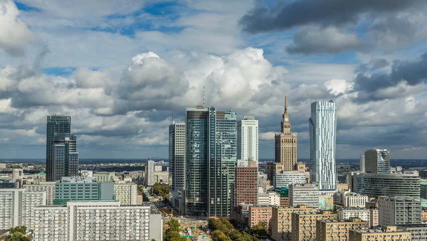 Warsaw Skyline City Timelapse With Cloud Dynamic In Full HD 1080p ...