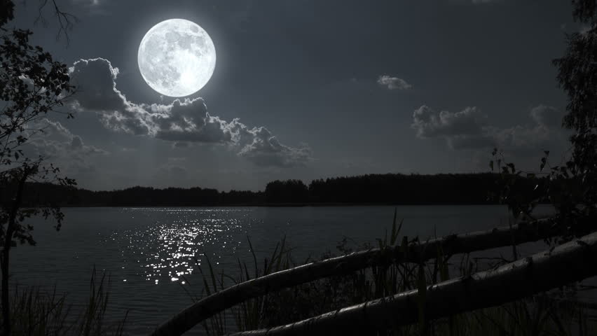 Night Full Moon Landscape With Lighthouse. Stock Footage Video 4402820 ...