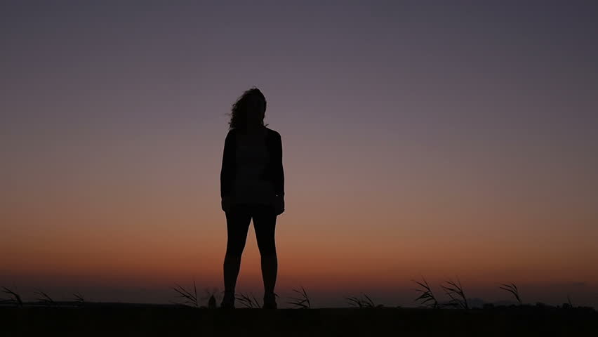  Silhouette  of Woman Sky Beautiful Stock Footage Video 