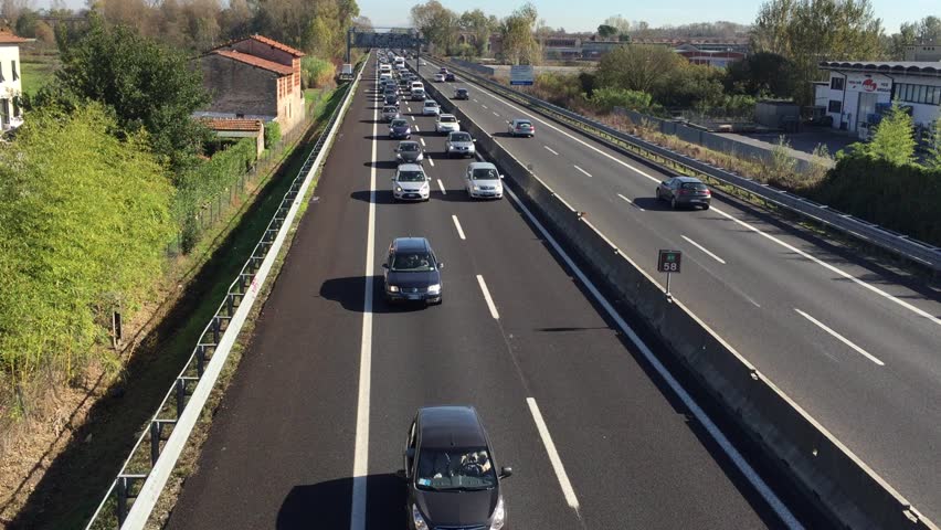 LUCCA, ITALY - NOVEMBER 1, 2014: Time Lapse Of Interstate Traffic In ...