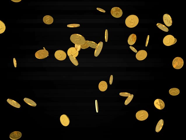Falling Gold Coins On Black Background Seamless Loop Ready Stock