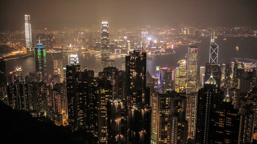 Time Lapse Sunset Over Hong Kong Skyline From Famous Peak View At Night ...