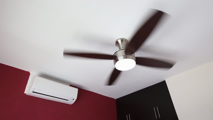 Ceiling Fan Stock Footage Video Shutterstock Electric Ceiling Fan And Wall Split System Air Conditioner Indoors