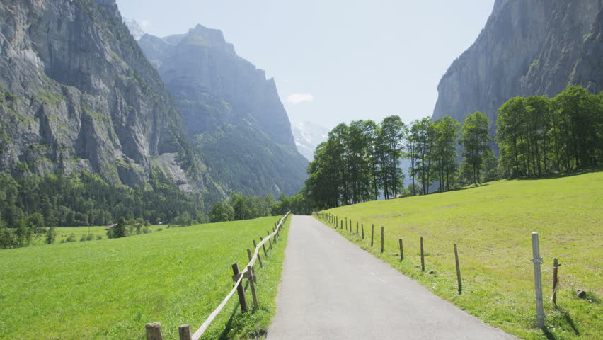 Landscape Of Swiss Alps Lauterbrunnen Valley In Switzerland, Europe In